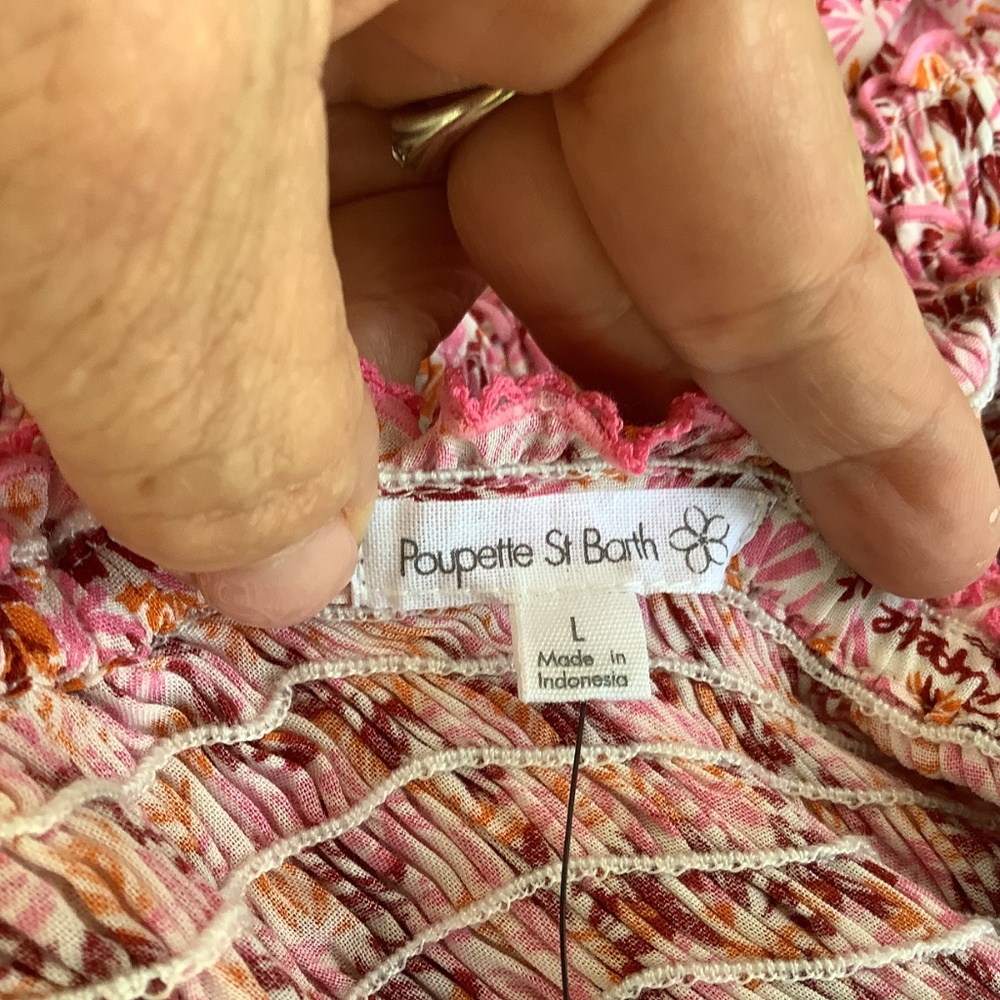 Poupette St Barth Soledad On/Off-The-Shoulder Smocked Midi-Dress Pink Size Large - Picture 9 of 16